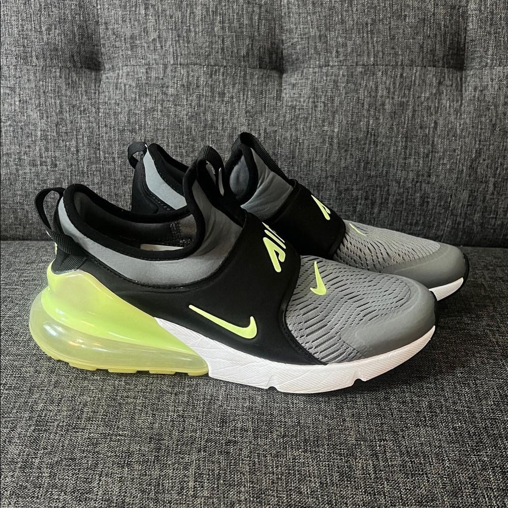 Nike Kids Black and Gray Sneakers with Neon Yellow
